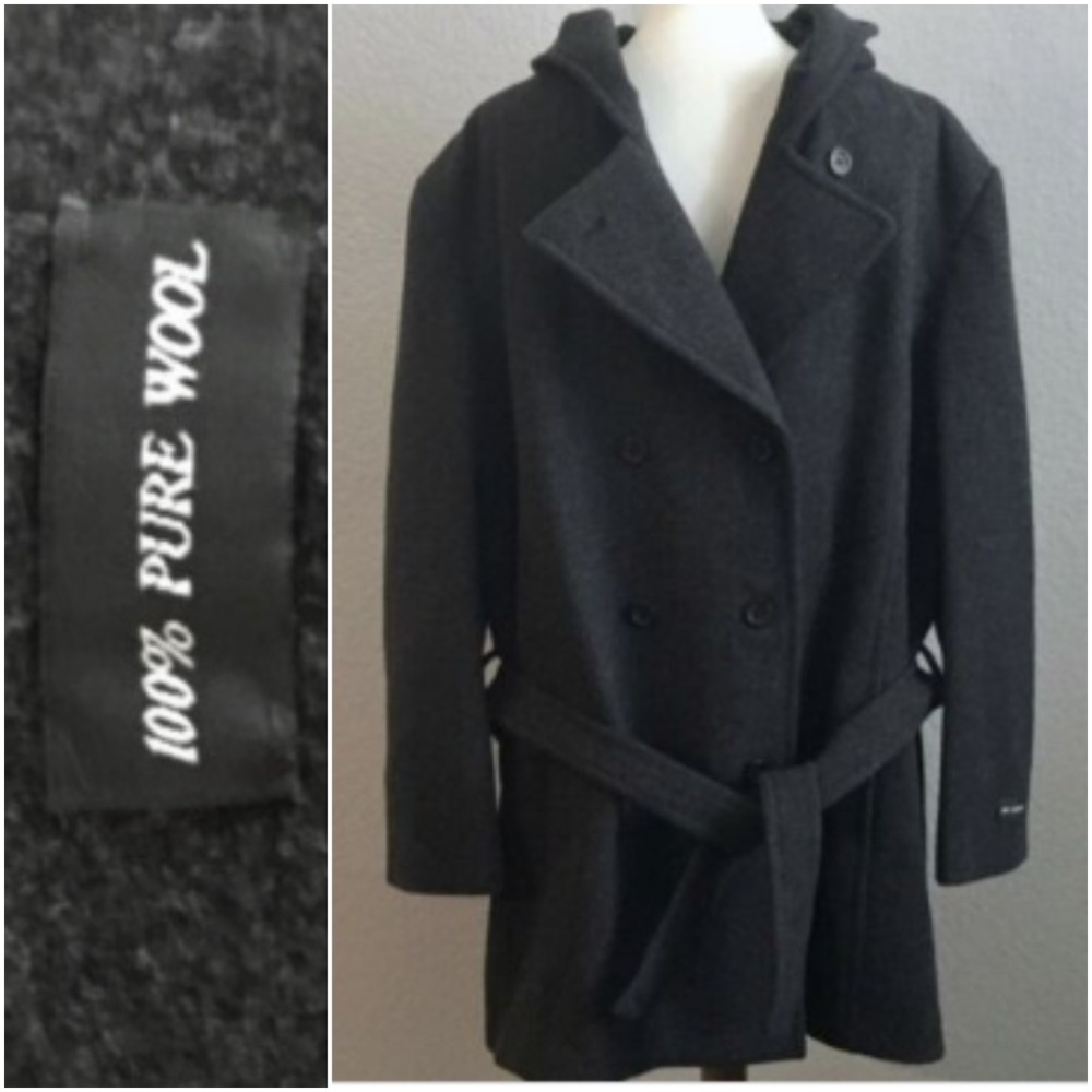 Mens Charles Klein Wool Coat Jacket Button Up Tie